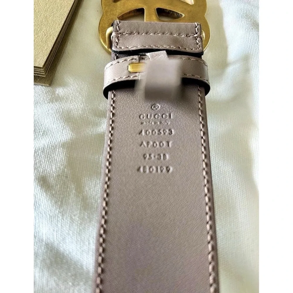 Authentic Gucci Marmont Taupe Dusty Pink GG Belt Gold Buckle size 38 w/ Bag
